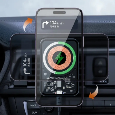 Picture of RECCI Mars Series Transparent Magnetic 15W Wireless Charging Car Holder (RHO-C31) - Black