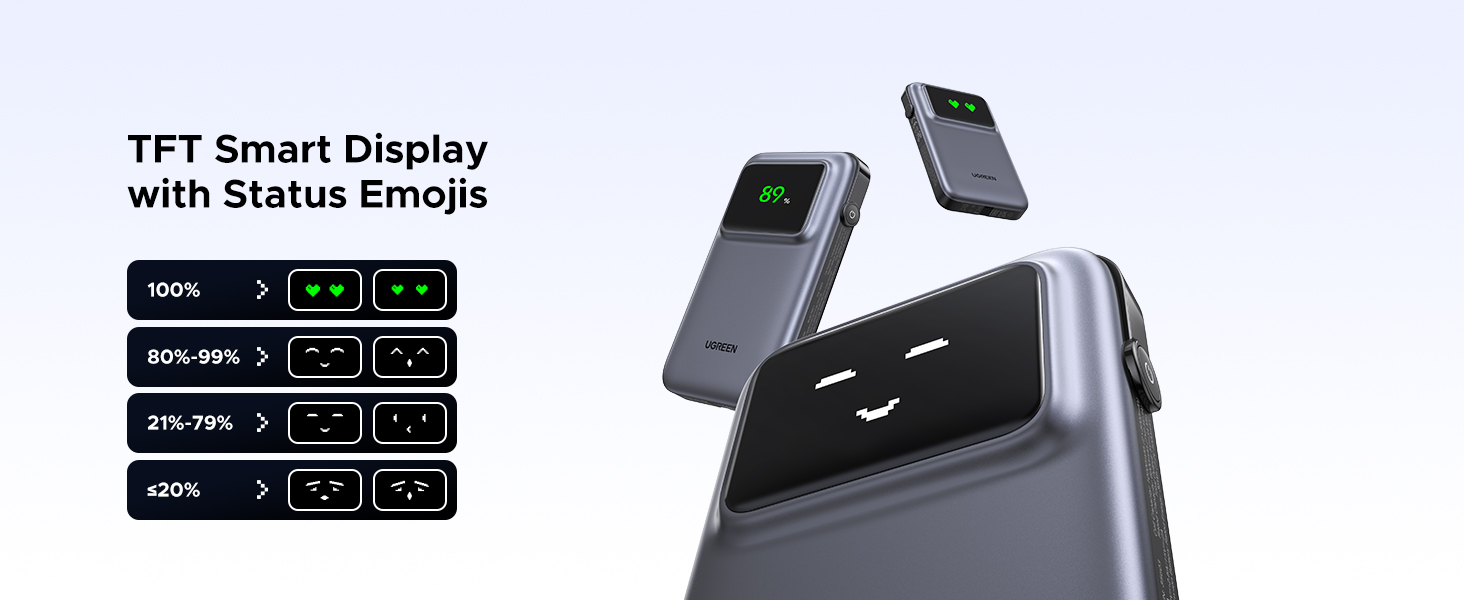 Picture of UGREEN Uno QPro 10000mAh 30W Power Bank with Built-in USB-C Cable - Black