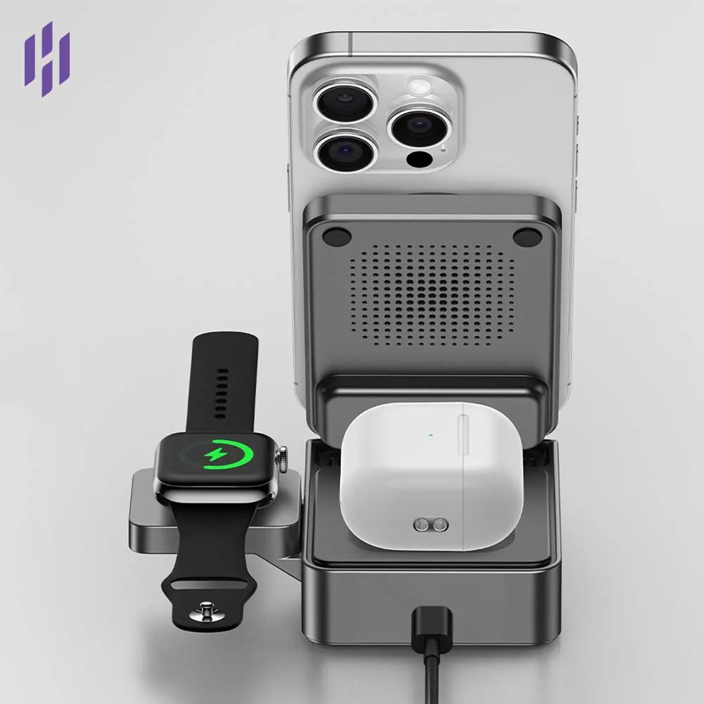 Picture of Maxco MW13 Qi2 3-in-1 Magnetic Wireless Charger - Black