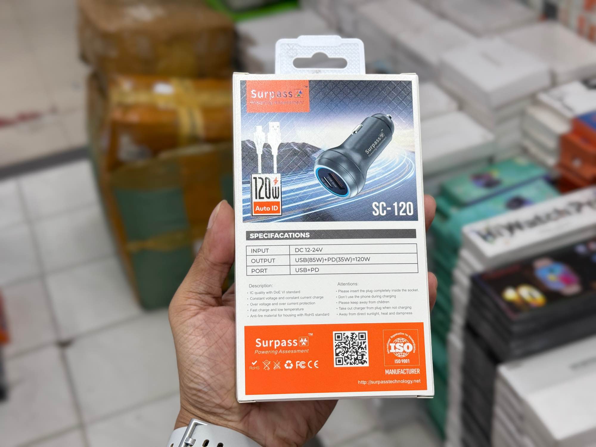 Picture of Surpass SC-120 Fast Car Charger WITH USB TO TYPE-C 1M CABLE - Black