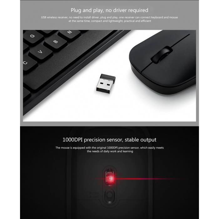 Picture of Xiaomi Mi WXJS01YM 104 Case 2.4GHz 1000DP Wireless Keyboard Mouse Set - Black