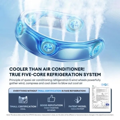 Picture of RTAKO BP626 Five-core Neck Hanging Cooling Fan 4000mAh Battery(1 year replacement warranty) - Blue