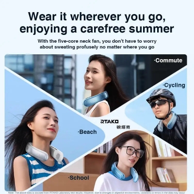 Picture of RTAKO BP626 Five-core Neck Hanging Cooling Fan 4000mAh Battery(1 year replacement warranty) - Blue