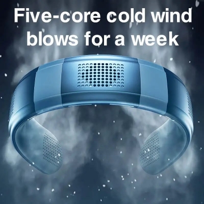 Picture of RTAKO BP626 Five-core Neck Hanging Cooling Fan 4000mAh Battery(1 year replacement warranty) - Blue