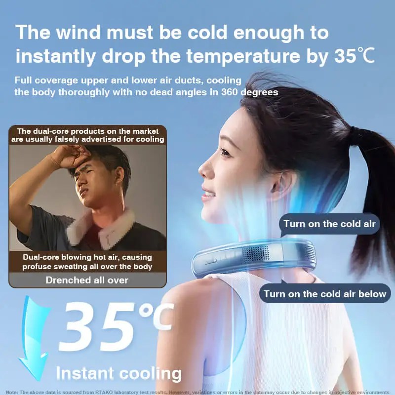 Picture of RTAKO BP626 Five-core Neck Hanging Cooling Fan 4000mAh Battery(1 year replacement warranty) - Blue