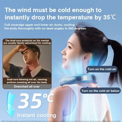 Picture of RTAKO BP626 Five-core Neck Hanging Cooling Fan 4000mAh Battery(1 year replacement warranty) - Blue