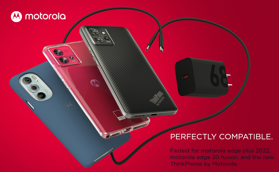 Picture of Motorola TurboPower 68W USB-C GaN Wall Charger with 6.5A Cable - Fast Power Delivery for Edge 2022, Laptops, Tablets(1year replacement warranty ) - Black