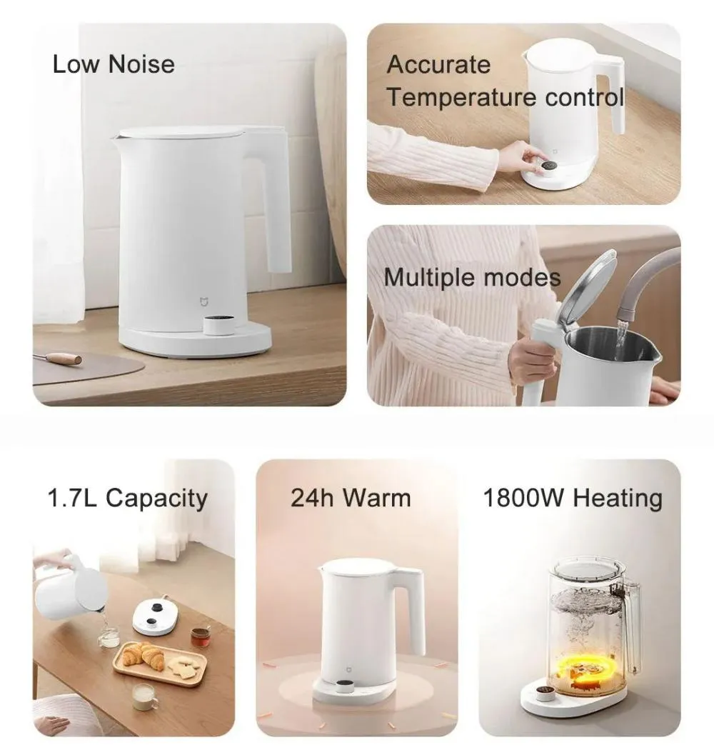 Picture of Xiaomi Mijia Thermostatic Electric Kettle 2 Pro 1.7L Stainless Steel App Control with LED Display - White