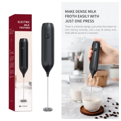 Picture of Milk Frother Electric Stainless Steel Mini Foam Maker Rechargeable USB Type-C Cable Drink Mixer Whisk Beater for Coffee - Black