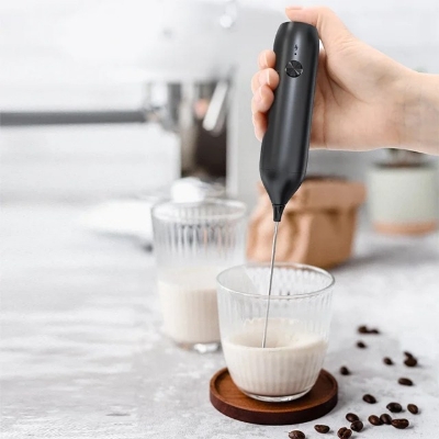 Picture of Milk Frother Electric Stainless Steel Mini Foam Maker Rechargeable USB Type-C Cable Drink Mixer Whisk Beater for Coffee - Black