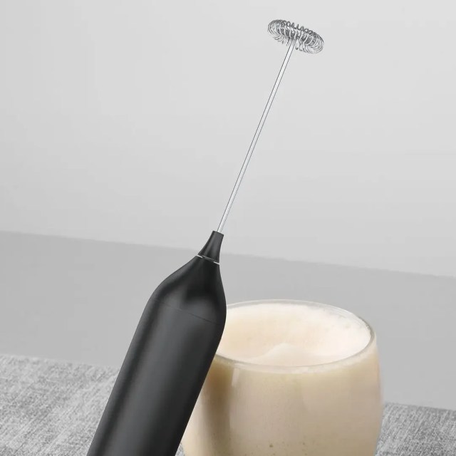 Picture of Milk Frother Electric Stainless Steel Mini Foam Maker Rechargeable USB Type-C Cable Drink Mixer Whisk Beater for Coffee - Black