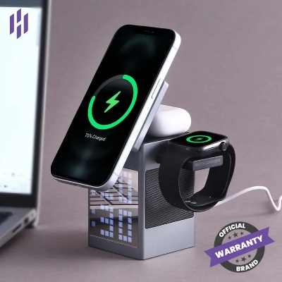 Picture of Valdus Pixel Dock 5-in-1 Wireless Charger with Speaker and Clock - Black