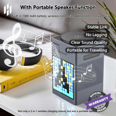 Picture of Valdus Pixel Dock 5-in-1 Wireless Charger with Speaker and Clock - Black