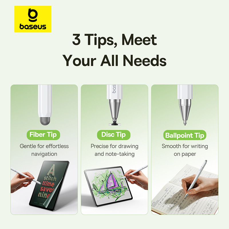 Picture of Baseus Universal Stylus For IPAD TAB Android Smooth Writing III 3-in-1 Passive StylusNon-magnetic Version Moon White P80080804213-00 - White