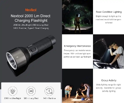 Picture of Xiaomi Nextool 2000 LM Flashlight With IPX7 - Black