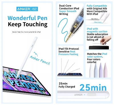 Picture of Anker Capacitive Stylus Pen Inexpensive Alternative to the Apple Pencil - White