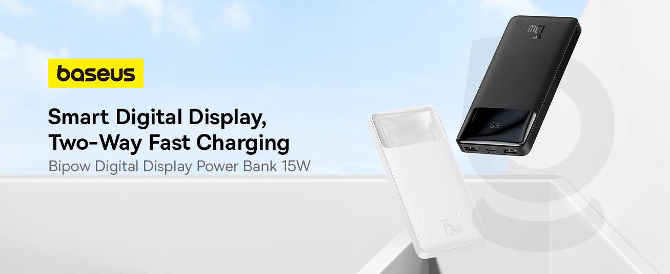 Picture of Baseus Bipow 20000mAh Fast Charging Power Bank 15W | Digital Display | 2xUSB, USB-C, Micro(1 Year replacement warranty) - White