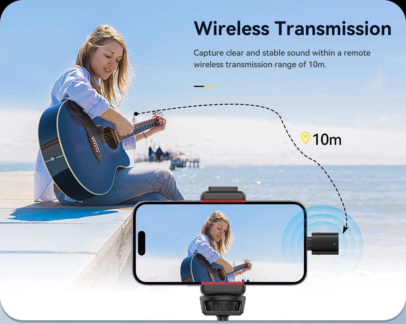 Picture of Ulanzi WM-10 Wireless Clip-on Microphone for Smartphone or Tablet - Black