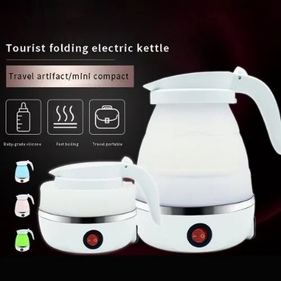 Picture of Foldable Silicone Kettle, 600 ml Mini Folding Electric Kettle, Camping Kettle with 2 Folding Cups 850 W Quick Boiling for Camping, Travel, Holidays - White
