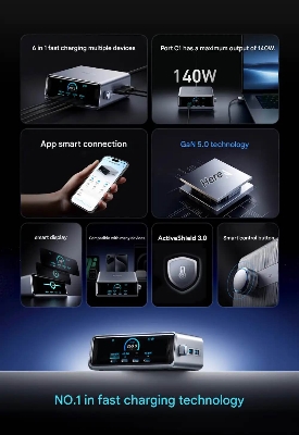 Picture of Anker Prime 250W GaN USB-C Charging Station Ultra-Fast 6-Port with LCD Display & Smart Control (A2345)(18 Months replacement warranty ) - Black