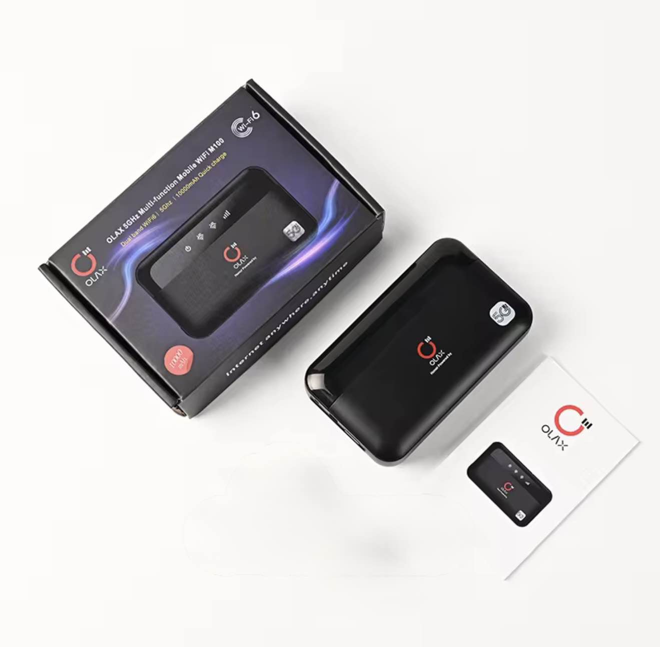 Picture of OLAX M100 Power Bank WiFi Router – 10,000mAh Portable Charger & WiFi 6 4G Router (Dual-Band, SIM Support) - Black