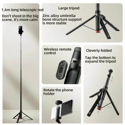 Picture of Xiaomi Zoom Floor Standing Bluetooth Stand Selfie Stick - Black