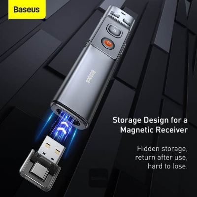 Picture of Baseus Rechargeable Orange Dot Wireless Presenter (Red Laser) - Grey - Black