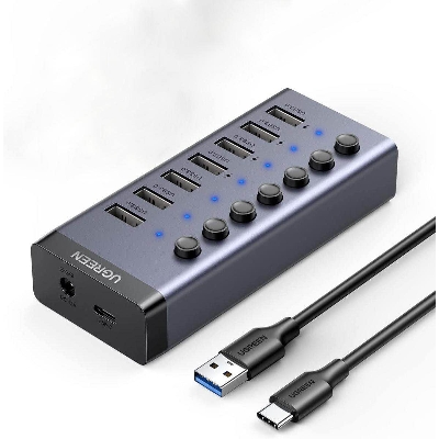 Picture of UGREEN CM481 USB-C to 7-Port USB-A 3.0 Hub DC 12V EU, Compliance with BC 1.2 fast charging protocol - Black
