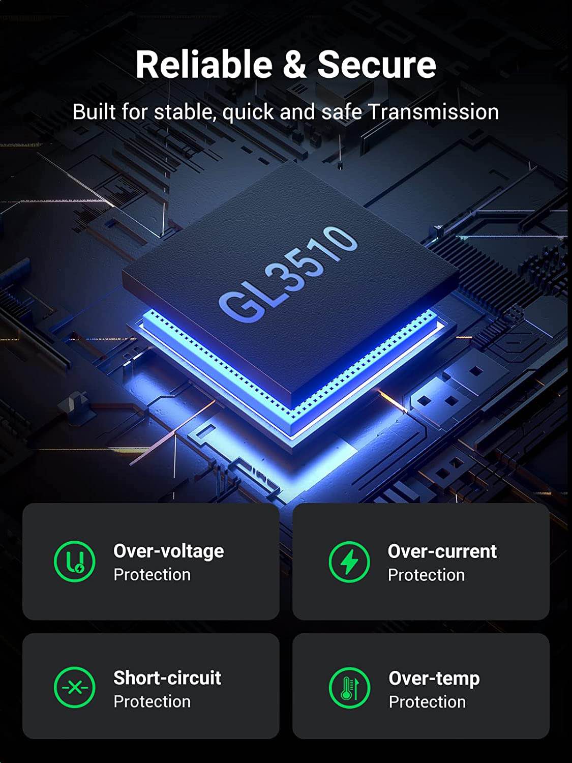 Picture of UGREEN CM481 USB-C to 7-Port USB-A 3.0 Hub DC 12V EU, Compliance with BC 1.2 fast charging protocol - Black