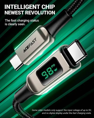 Picture of Acefast C6-03 USB-C to USB-C 100W Cable with Display - Black