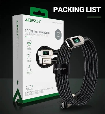Picture of Acefast C6-03 USB-C to USB-C 100W Cable with Display - Black