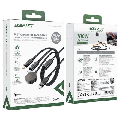 Picture of ACEFAST C6-11 3-in-1 100W Charging Data Cable with Wireless Charger - Black
