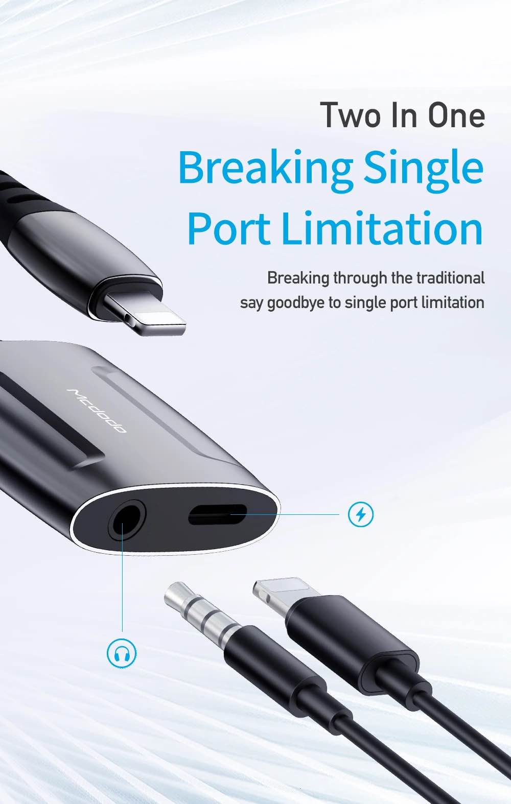 Picture of Mcdodo CA-634 Lightning to Lightning & DC3.5mm Audio Adapter
