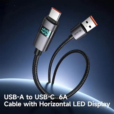 Picture of Mcdodo CA-6520 USB-A to USB-C 66W Fast Charging LED Display Cable - Black