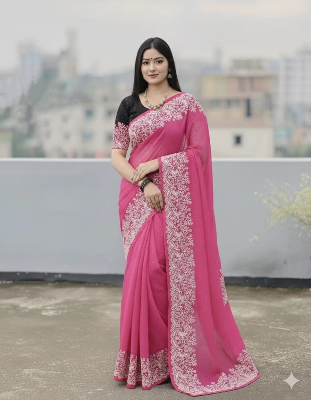 Picture of Fashionable Half Silk Block Print Saree for women. Saree with Unstitched Blouse pcs