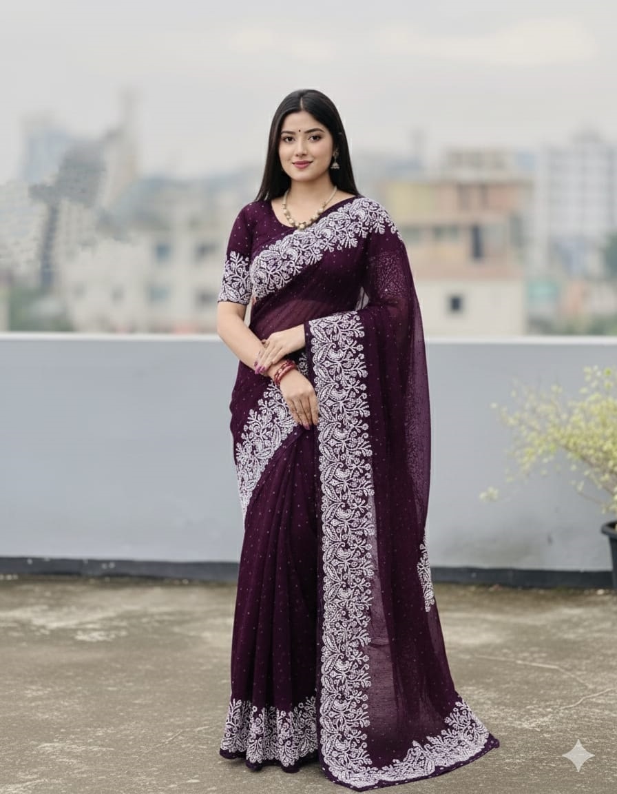 Picture of Fashionable Half Silk Block Print Saree for women. Saree with Unstitched Blouse pcs
