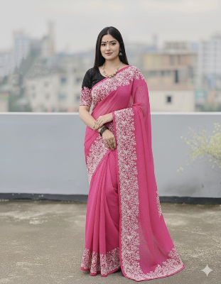 Picture of Fashionable Half Silk Block Print Saree for women. Saree with Unstitched Blouse pcs
