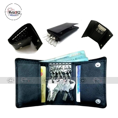 Picture of Keychain HolderFor Men Key Ring for Bikers - Car - Bike - Home - Office Key Ring - Nice key Ring Key Ring Holder Button Design Black Wallet For Men pu Leather Money Bag For Men - Black