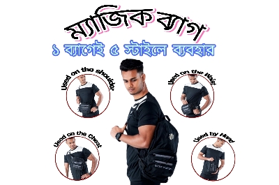 Picture of 5 In 1 Magic Bag , 1 bag All solution( messenger bag , crossbody bag , shoulder bag ,chest bag , waist bag , hand bag , Regular used backpack ) All in 1 combo - Black