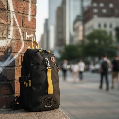 Picture of Tough Warrior (L) Fashion Men Mini Backpack / Crossbody Bag Polyester Nylon[ Model No...1] - Black