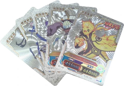 Picture of 54 Pc Naruto Silver Plastic Waterproof Cards - Anime Playing Golden Card Deck Pack With Minato, Itachi, Sakura, Kakashi - Merchandise Gift for Kids & Adults - 55 Pieces of Cards in 1 Box