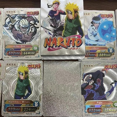 Picture of 54 Pc Naruto Silver Plastic Waterproof Cards - Anime Playing Golden Card Deck Pack With Minato, Itachi, Sakura, Kakashi - Merchandise Gift for Kids & Adults - 55 Pieces of Cards in 1 Box