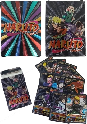 Picture of 54 Pc Naruto Black Plastic Waterproof Cards - Anime Playing Golden Card Deck Pack With Minato, Itachi, Sakura, Kakashi - Merchandise Gift for Kids & Adults - 55 Pieces of Cards in 1 Box