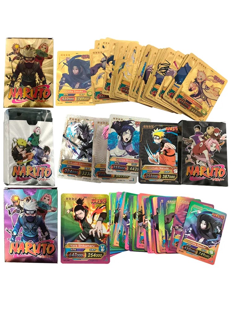 Picture of 54 Pc Naruto Black Plastic Waterproof Cards - Anime Playing Golden Card Deck Pack With Minato, Itachi, Sakura, Kakashi - Merchandise Gift for Kids & Adults - 55 Pieces of Cards in 1 Box