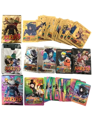 Picture of 54 Pc Naruto Black Plastic Waterproof Cards - Anime Playing Golden Card Deck Pack With Minato, Itachi, Sakura, Kakashi - Merchandise Gift for Kids & Adults - 55 Pieces of Cards in 1 Box