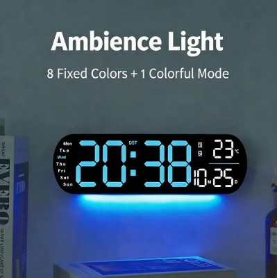 Picture of 14" Oval LED Wall Clock with RGB Night Light Remote Control Alarm Clock