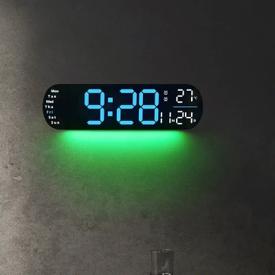 Picture of 14" Oval LED Wall Clock with RGB Night Light Remote Control Alarm Clock