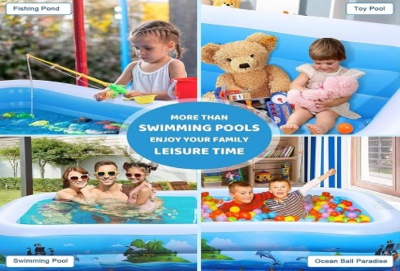 Picture of 130cm Inflatable Swimming Pool with Inflatable Soft Floor, Cool Summer Swimming for Kids and Family, Blow Up Pool for Backyard, Garden, Indoor or Outdoor.