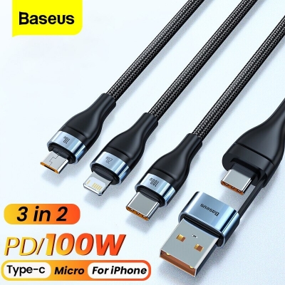Picture of Baseus Flash Series Two-for-three Data Cable U+C to M+L+C 100W 1.2m Black