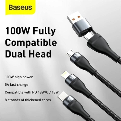 Picture of Baseus Flash Series Two-for-three Data Cable U+C to M+L+C 100W 1.2m Black